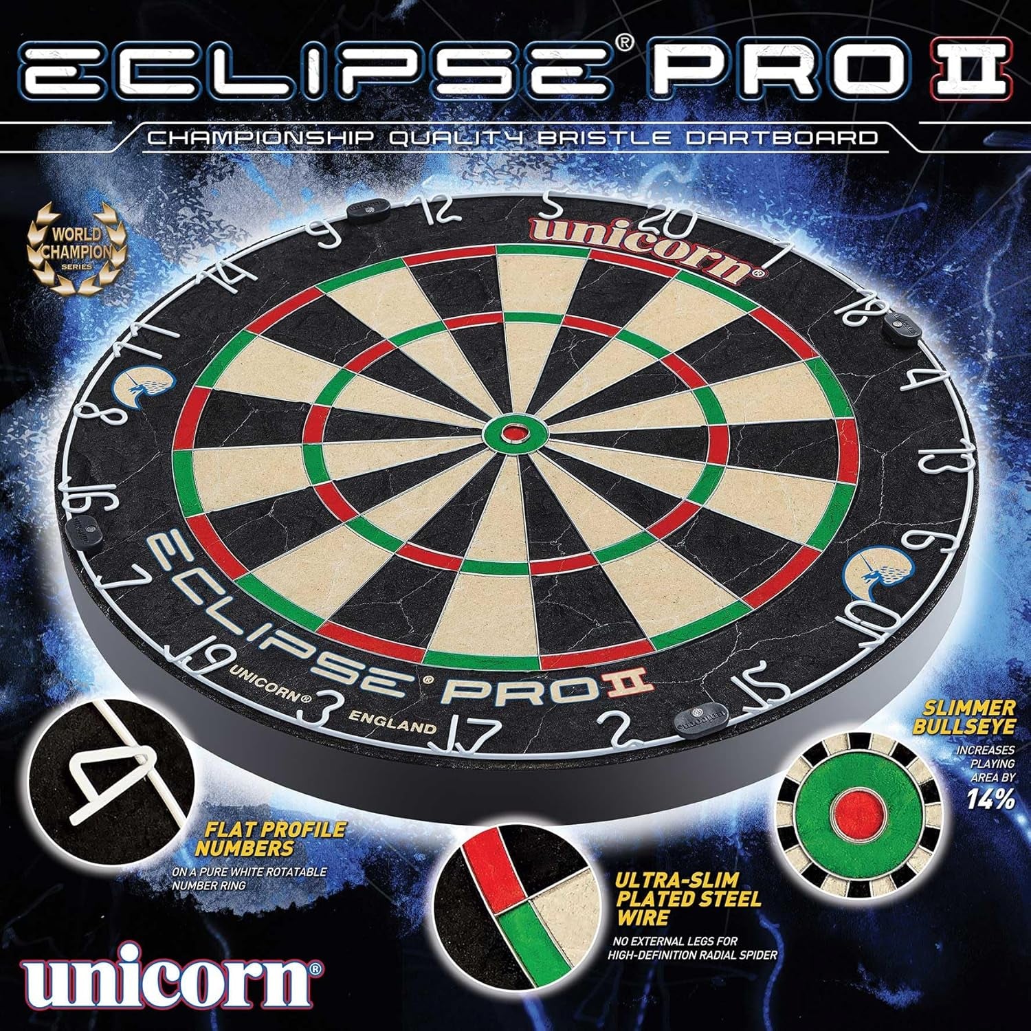 Dartboard | Striker/Eclipse Pro/Pro 2 | Ultra-Visible Number Ring & Spider | Championship Quality Sisal Bristle | Staple-Free Construction